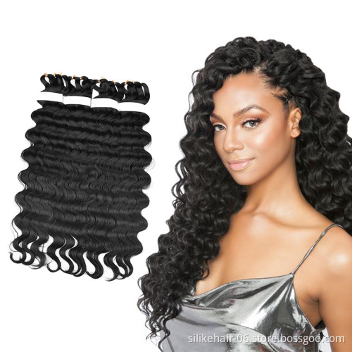 Ombre Black Long 28 inch Pre-feathered Hybrid Water Wave Braids 3x Body Ocean Wave For Bulk Braiding Synthetic Hair Extensions